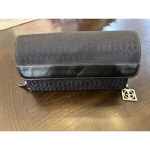 NWOT Giani Bernini Black Monogram Purse Handbag Faux Leather & Canvas 4” X 10”